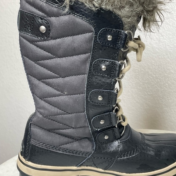 SOREL boots leather fur lined Tofino II waterproof sz 6 EU 37 black canv… - Picture 6 of 11